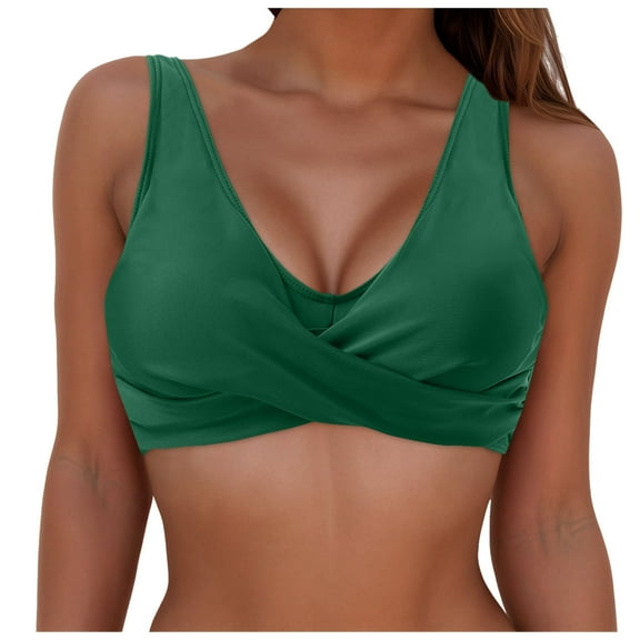 vigerkar Women's Bikini Tops Push Up Swim Top Swimsuit Sexy V Neck Bathing Suit Top with Wide Straps Green, L