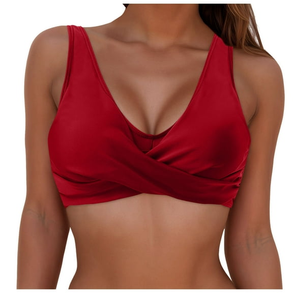 vigerkar Women's Bikini Tops Push Up Swim Top Swimsuit Sexy V Neck Bathing Suit Top with Wide Straps Wine, S