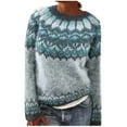 thumbnail image 1 of vigerkar Women's Boho Fair Isle Pattern Long Sleeve Crewneck Sweater Lightweight Cozy Fall Winter Knitwear Pullover Tops (Blue, XL), 1 of 4