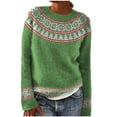 thumbnail image 1 of vigerkar Women's Boho Fair Isle Pattern Long Sleeve Crewneck Sweater Lightweight Cozy Fall Winter Knitwear Pullover Tops (Green, L), 1 of 4