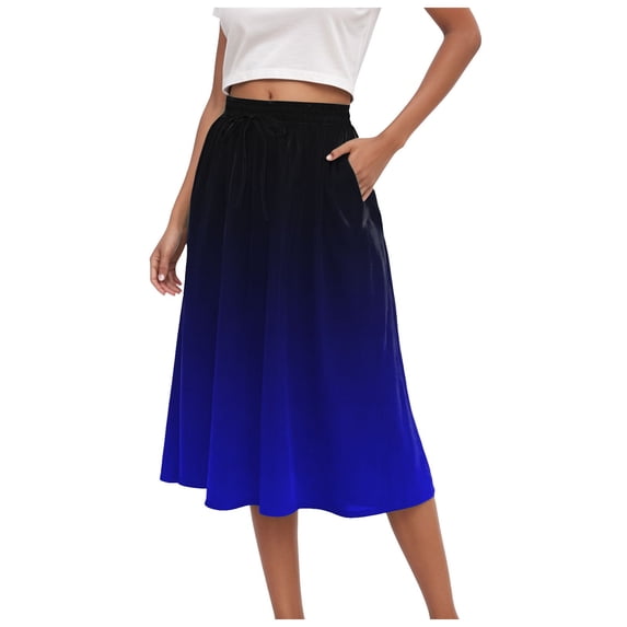 vigerkar Women's Boho Floral Print Elastic High Waist A Line Flowy Swing Elegant Midi Skirt Blue, XL