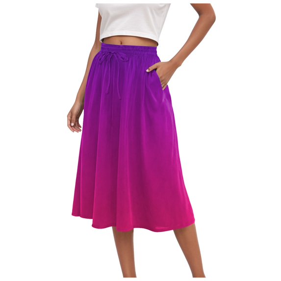 vigerkar Women's Boho Floral Print Elastic High Waist A Line Flowy Swing Elegant Midi Skirt Hot Pink, XL