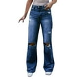 thumbnail image 1 of vigerkar Women's Bootcut Jeans Ripped Mid Rise Stretchy Tummy Control Denim Jeans Dark Blue, XL, 1 of 7