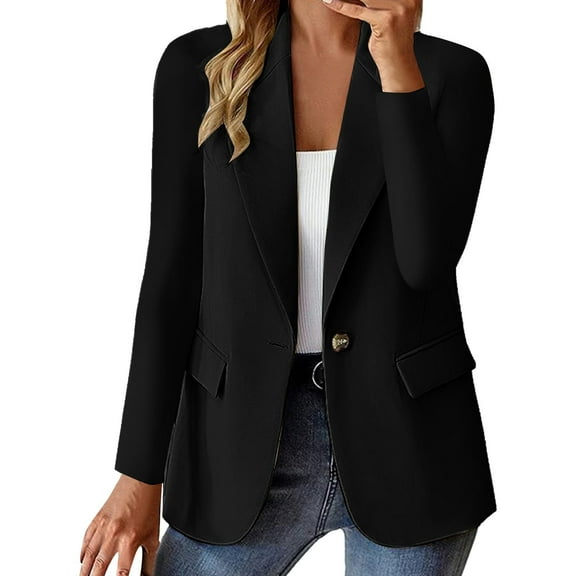 vigerkar Women's Business Blazer Casual Trendy Lapel Slim Open Front Outerwear Lightweight Jacket Black, M