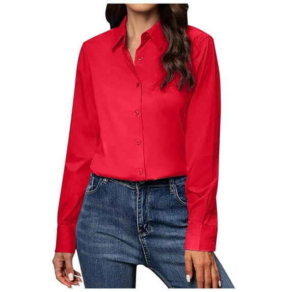 vigerkar Women's Button Down Shirts Classic Fit Dress Shirt Work Business Casual Long Sleeve Blouse Tops RD2, XXL