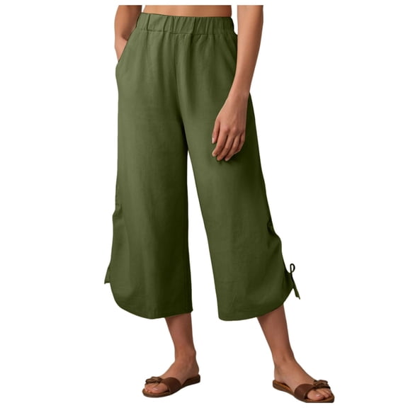 vigerkar Women's Capri Pant with Pockets Fashion Lightweight trousers with Drawstring (Green, L)