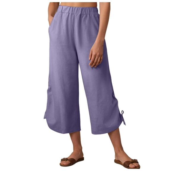 vigerkar Women's Capri Pant with Pockets Fashion Lightweight trousers with Drawstring (Purple, M)