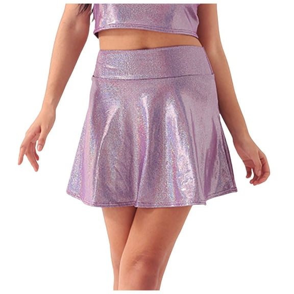 vigerkar Women's Casual Fashion Flared Pleated A-Line Circle Skater Skirt Purple, L