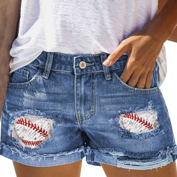 vigerkar Women's Casual Mid Rise Denim Shorts Stretch Ripped Raw Hem Jean Shorts B, L