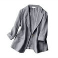 thumbnail image 1 of vigerkar Women's Casual One Button Linen Blazer Jackets Lapel 3/4 Sleeve Suit Blazer Grey, 3XL, 1 of 5