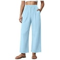 thumbnail image 1 of vigerkar Women's Casual Pants Drawstring Elastic Waist Pants Flowy Wide Leg Beach Trousers with Pockets Light Blue, L, 1 of 9