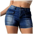 thumbnail image 1 of vigerkar Women's Casual Skinny Denim Shorts Stretchy Jeans Shorts High Waisted Bodycon Denim Shorts with Pockets Dark Blue, S, 1 of 7