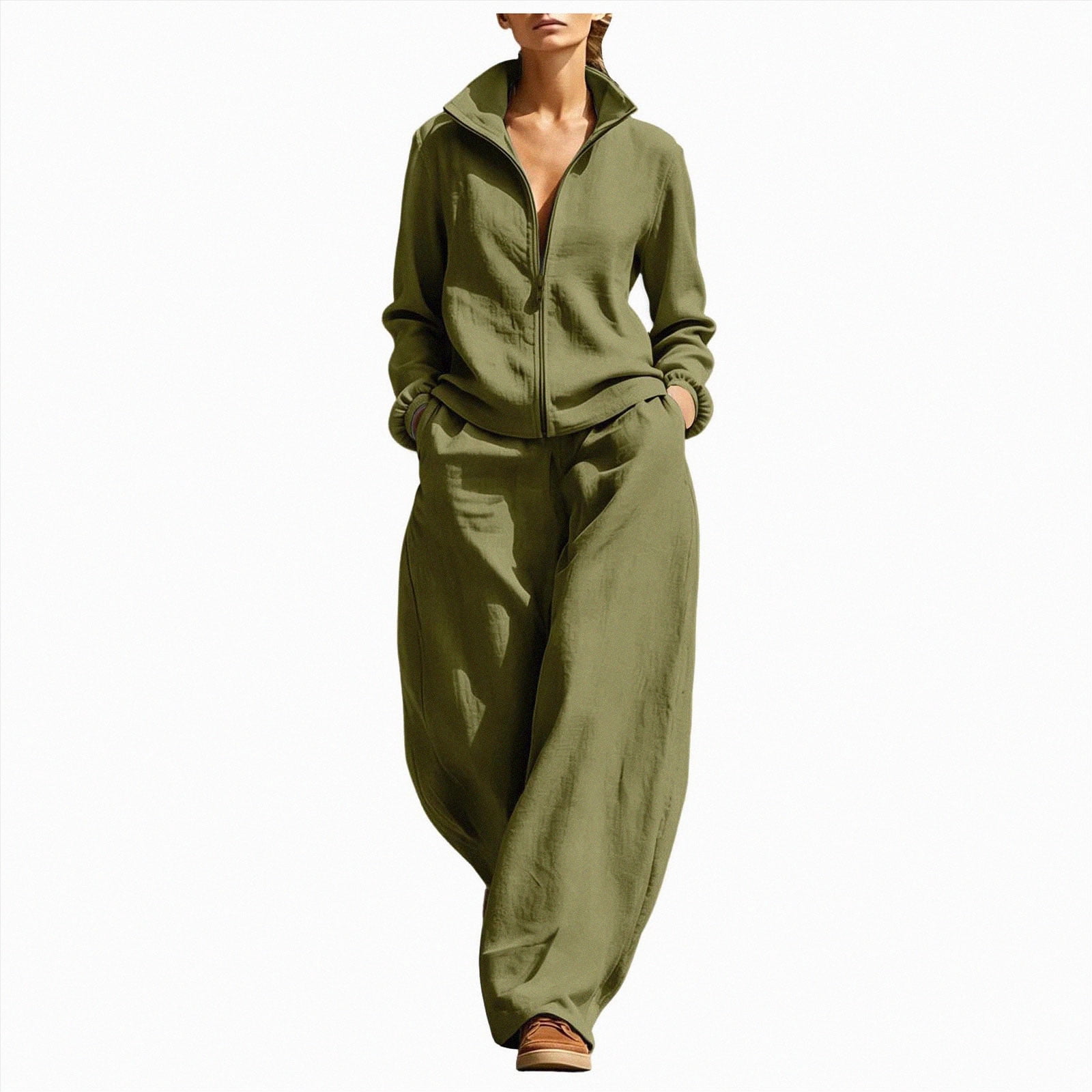 vigerkar Women's Casual Sports Suit 2026 Zip Top and Wide Leg Pants 2 ...