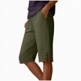 thumbnail image 1 of vigerkar Women's Casual Summer Bermuda Shorts Side Split Button Deco Knee Length Long Shorts with Pockets, Dressy High Waisted Work & Beach Outfits (Green, 5XL), 1 of 8