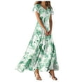 thumbnail image 1 of vigerkar Women's Casual V Neck Maxi Dress with Short Sleeve Sexy Elegant Floral Dress Green, S, 1 of 7