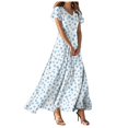 thumbnail image 1 of vigerkar Women's Casual V Neck Maxi Dress with Short Sleeve Sexy Elegant Floral Dress Light Blue, L, 1 of 7