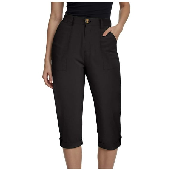 vigerkar Women's Casual Work Capris Pants High Waisted Business Dressy Pants Tapered Leg Trousers with Pockets Black, L