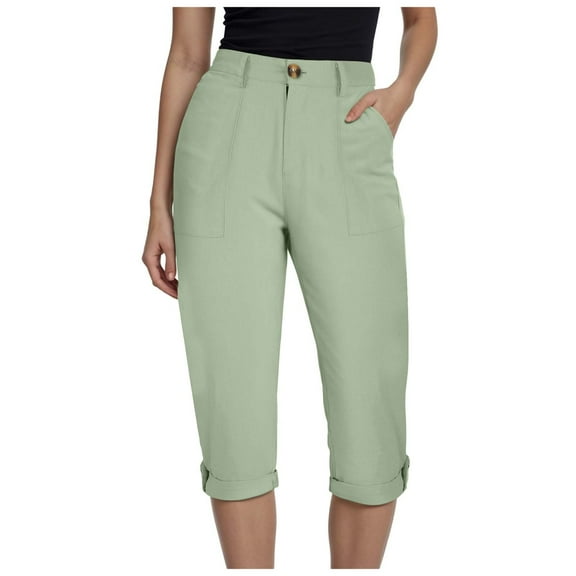vigerkar Women's Casual Work Capris Pants High Waisted Business Dressy Pants Tapered Leg Trousers with Pockets Light Green, L