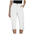 thumbnail image 1 of vigerkar Women's Casual Work Capris Pants High Waisted Business Dressy Pants Tapered Leg Trousers with Pockets White, S, 1 of 8