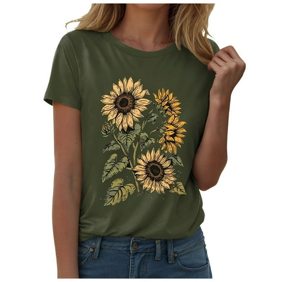 vigerkar Women's Comfy Sunflower Graphic T Shirt Summer Top Casual Plus Size Tee AG, 3XL