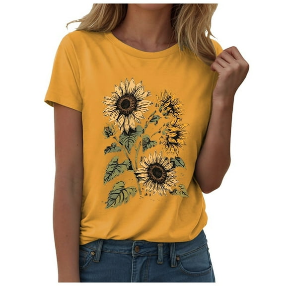 vigerkar Women's Comfy Sunflower Graphic T Shirt Summer Top Casual Plus Size Tee Gold, XXL