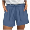 thumbnail image 1 of vigerkar Women's Cotton Linen Bermuda Shorts Drawstring Short Pants Casual Beach Shorts with Pockets for Summer Dark Blue, M, 1 of 7