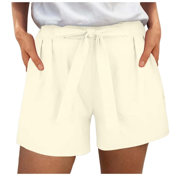 vigerkar Women's Cotton Linen Bermuda Shorts Drawstring Short Pants Casual Beach Shorts with Pockets for Summer Light Yellow, XXL