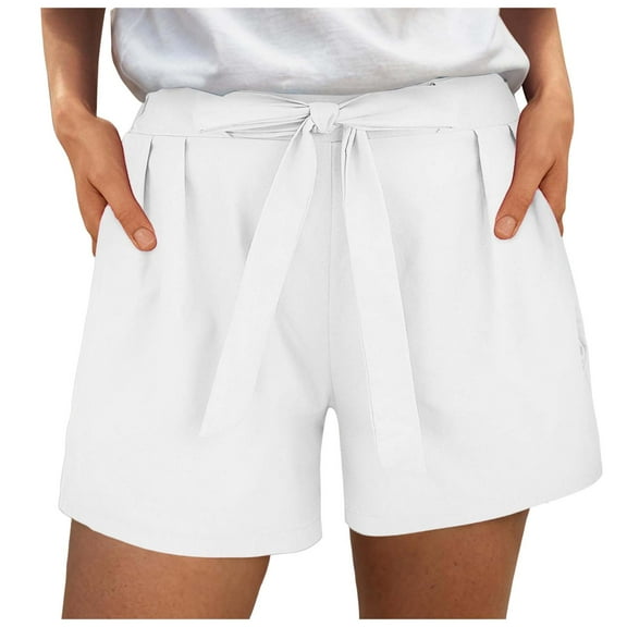 vigerkar Women's Cotton Linen Bermuda Shorts Drawstring Short Pants Casual Beach Shorts with Pockets for Summer White, 4XL