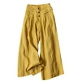 thumbnail image 1 of vigerkar Women's Cotton Linen Culottes Pants Elastic Waist Wide Leg Palazzo Trousers Capri Pant Yellow, S, 1 of 7