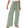 thumbnail image 1 of vigerkar Women's Cotton Linen Drawstring Wide Leg Pants High Waisted Casual Loose Trousers Straight Pants with Pockets Dark Green, M, 1 of 6
