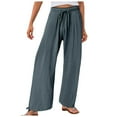 thumbnail image 1 of vigerkar Women's Cotton Linen Drawstring Wide Leg Pants High Waisted Casual Loose Trousers Straight Pants with Pockets Grey, S, 1 of 6