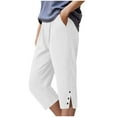 thumbnail image 1 of vigerkar Women's Cotton Wide Leg Pants Capri Elastic Waist Drawstring Loose Trendy Capris Trousers with Pockets White, L, 1 of 5