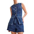 thumbnail image 1 of vigerkar Women's Denim 2 Piece Set Casual Business Sleeveless Jean Blazer Vest Tops and Shorts Outfit Tracksuits Blue, M, 1 of 8