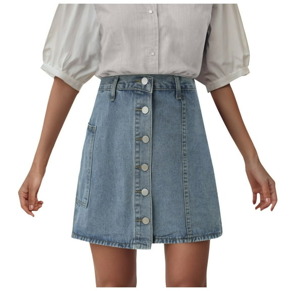vigerkar Women's Denim Skirts Summer Casual A-Line Short Button Down Jean Skirts 2025 Blue, 5XL