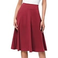 thumbnail image 1 of vigerkar Women's Elastic High Waist Casual Solid Knee Length A-line Stretchy Midi Skirt Red, 3XL, 1 of 5