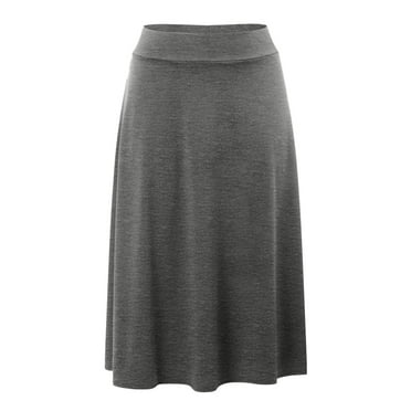 vigerkar Women's Elastic High Waisted Casual A-Line Midi Skirt Grey, S