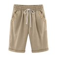 thumbnail image 1 of vigerkar Women's Elastic Waist Knee Length Casual Cotton Bermuda Shorts with Drawstring Khaki, XL, 1 of 6