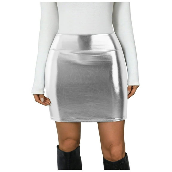 vigerkar Women's Elastic Waistband Stretch Bodycon Mini Length Pencil Skirt Silver, L