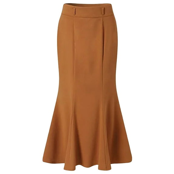 vigerkar Women's Elegant Vintage Velvet Midi Skirt Flowy Panel Design Pleated Maxi Skirt Brown, 4XL