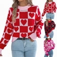 thumbnail image 1 of vigerkar Women's Fall Winter Crew Neck Long Sleeve Cute Heart Pattern Loose Knit Pullover Sweaters Jumper Tops (Red, S), 1 of 8