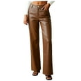 thumbnail image 1 of vigerkar Women's Faux Leather Pants Button PU Jeans Straight Wide Leg Trousers with Pockets (Brown, M), 1 of 9