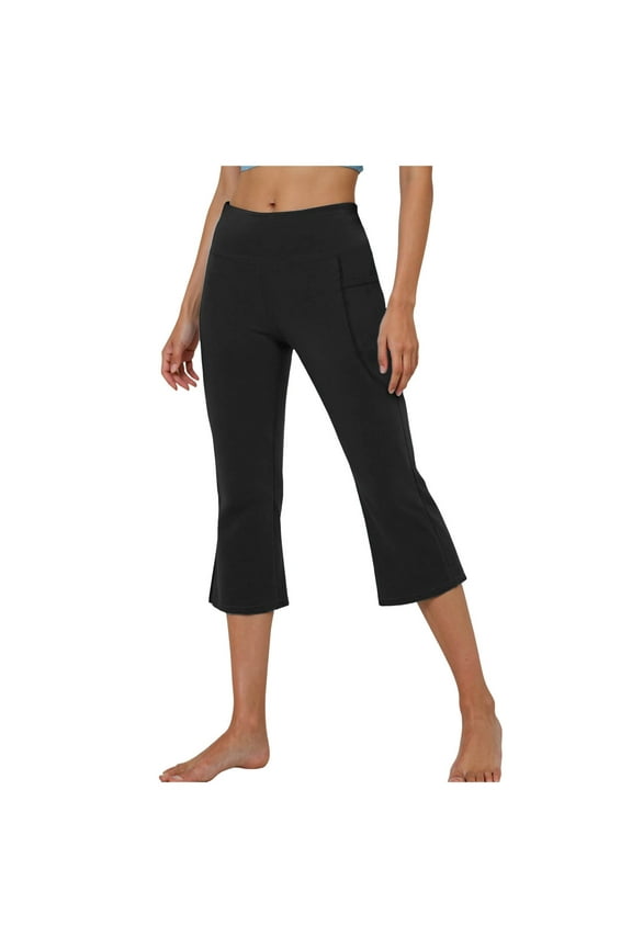 Women's Flare Capri Leggings with Pockets Tummy Control High Waisted Bootcut Yoga Pants Workout Lounge Leggings Black, XL