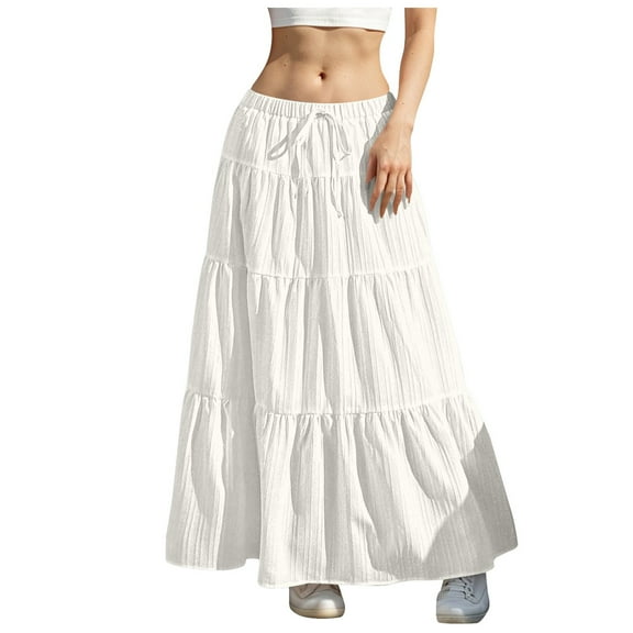 vigerkar Women's Flowy Flared Ruffle Boho Long Skirt Summer Casual Maxi Skirts 2025 White, L