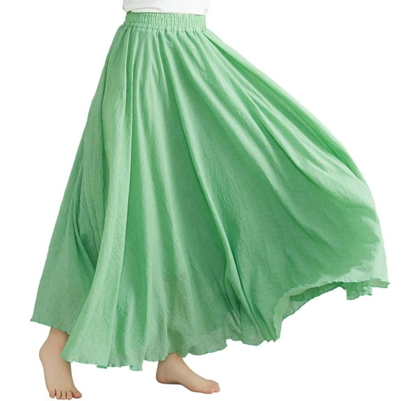 vigerkar Women's Girls Elastic Waist Long Flowy Bohemian Cotton Casual Maxi Skirt for Summer Beach Holiday Mint Green, One Size