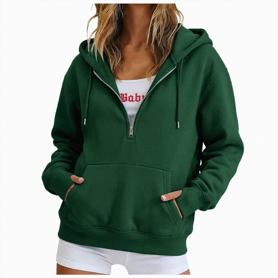 vigerkar Women's Half Zip Pullover Fleece Hoodie Oversized and Lightweight Long Sleeve Casual Sweatshirt with Cozy Hood (Dark Green, S)