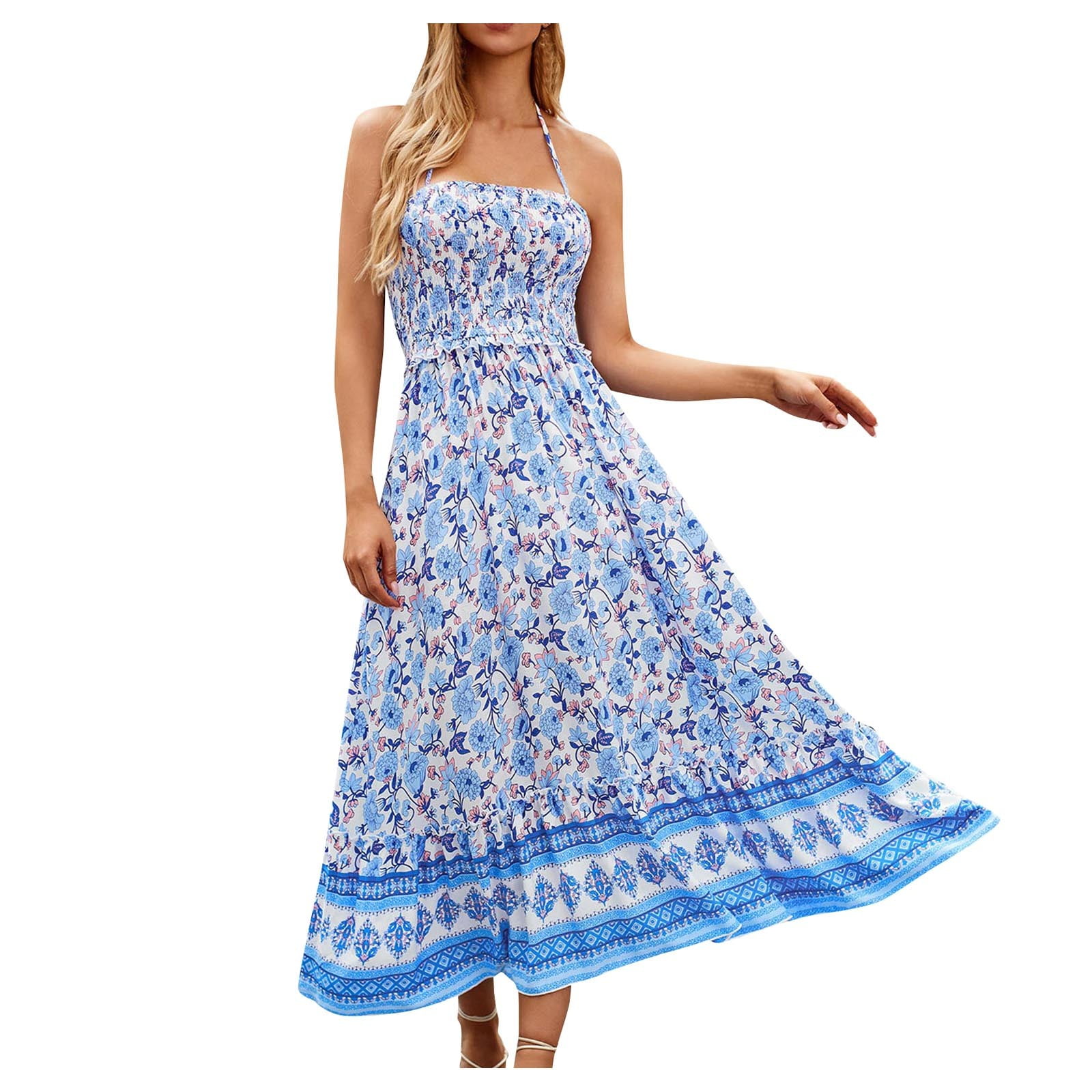 vigerkar Women's Halter Dresses Floral Boho Long Maxi Dress Summer Beach Flowy Sundress Blue, XL - Walmart.com vigerkar Women's Halter Dresses Floral Boho Long Maxi Dress Summer Beach Flowy Sundress Blue, XL - Walmart.com