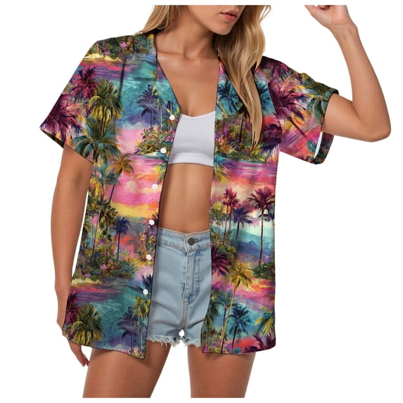 vigerkar Women's Hawaiian Shirts Coconut Button Summer Soft Button Down Shirts Short Sleeve (Watermelon Red, XL)