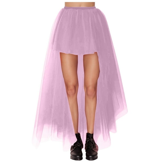 vigerkar Women's Hi-Lo Long Tutu Bustle Skirt Elastic Waist Festival Party Skirt Pink, One Size