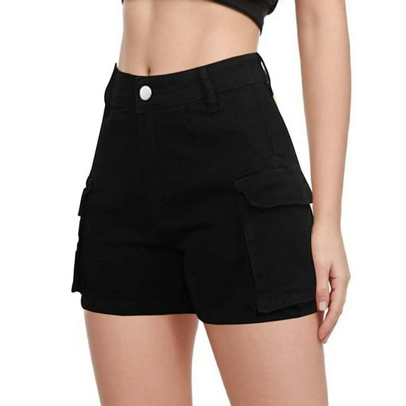 vigerkar 2025 Women's High Waist Slim Fit Pocketed Cargo Shorts for Summer Casual Comfort Shorts for Women Black, S