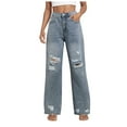 thumbnail image 1 of vigerkar Women's High Waist Ripped Wide Leg Baggy Jeans Distressed Denim Pants Blue, S, 1 of 9